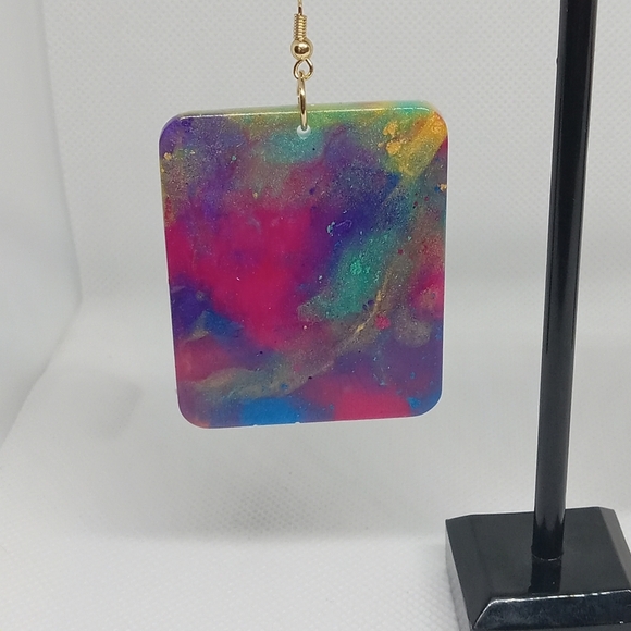 Colorful Abstract Rectangle Earrings - Picture 3 of 6